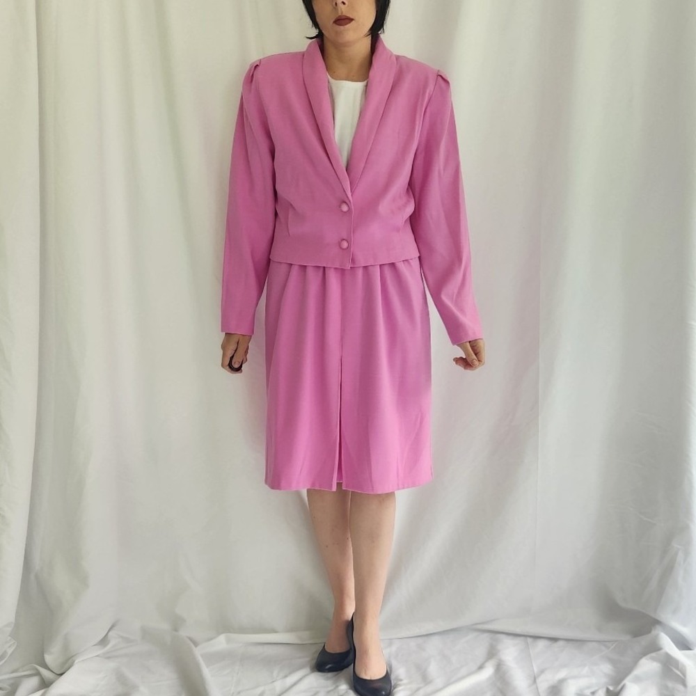 80s/90s Pinky Purple and White Work Dress